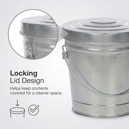 6 Gallon Outdoor Garbage Can, Galvanized Metal Trash Can with Locking Lid, Rust & Weather Resistant Storage Bin for Dog Poop, Pet Food, Charcoal