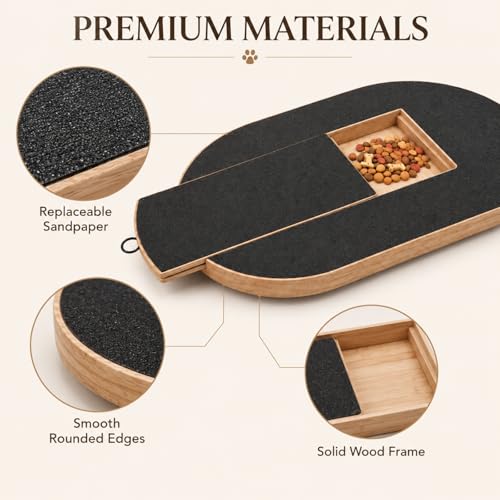 Dog Nail Scratch Board with Treat Drawer,Oval Solid Wood Dog Scratch Pad, Stress-Free Nail File Board Alternative to Clippers & Grinders, with 2 Replaceable Sandpapers for Small Medium Large Dogs - size: Oval-2 Repl Sandpaper