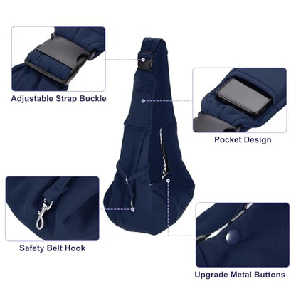 Dog and Cat Sling Carrier Up to 16.5 Lbs, Hand-Free Reversible Pet Sling Carrier with Adjustable Strap and Pocket, (Dark Blue, 1 Pcs) Intended for Hiking/Camping/Traveling - color: Dark Blue
