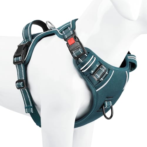 Timos Dog Harness Small Sized, No Pull Pet Harness with Neck Lockable Snap, No Choke Front Clip Reflective Vest, Adjustable Metal Rings 3 Buckles, Easy Control Handle for Small Dogs Blackish Green S - color: Lock Blackish Green, size: Small (Pack of 1)