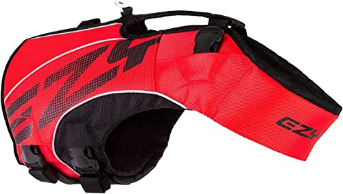 EzyDog DFD X2 Dog Life Jacket - Adjustable Swimming Safety Life Vest Preserver with Continuous Neck Flotation, Reflective Trim, & Grab Handle (2XS, Red) - color: Red, size: 2XS