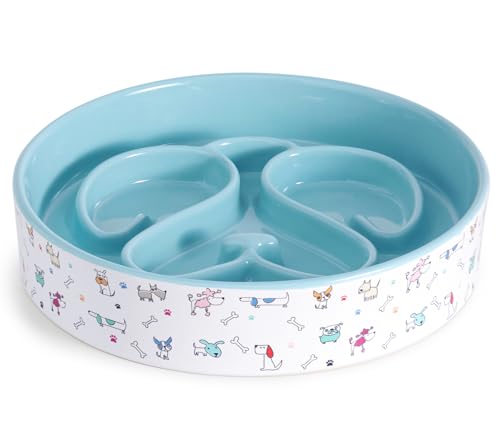 Slow Feeder Dog Bowl, Ceramic Dog Bowls 1.5 Cup Puzzle Feeder - Stops Fast Eating, Prevents Bloat, Choking & Black Chin for Medium/Large Dogs, Blue - color: Blue