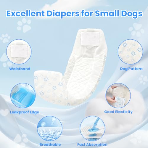 90 Count Dog Diapers Male, Disposable Small Male Dog Wraps Super Absorbent Puppy Doggie Diapers for Heat Excitable Urination Incontinence Waist 11-16.5 inch Small Dog - Blue