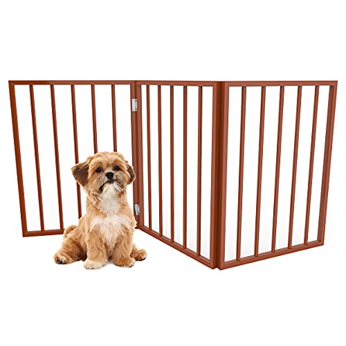PETMAKER Pet Gate – Dog Gate for Doorways, Stairs or House – Freestanding, Folding, Accordion Style, Wooden Indoor Dog Fence (24-Inch, Mahogany)