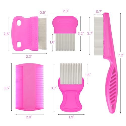 Flea Comb for Cats Dogs, 6 Pack Pet Lice Comb Set Pet Grooming Pets for Small, Medium & Large Pets（Pink） - color: Pink