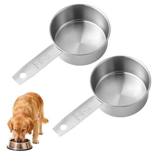 2PCS 1/2 Cup Dog Food Scoop, 125ml Stainless Steel Half Cup Measuring Scoop, Durable Dishwasher Safe Pet Food Scoops for Feeding Pet, Wet and Dry Ingredients