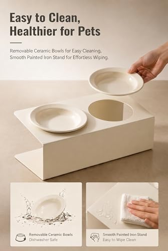 Elevated Cat Bowls 3.4 oz x2, Raised Cat Bowl Stand, Ceramic Cat Food and Water Bowl Set for Cats and Small Dogs (White) - color: white