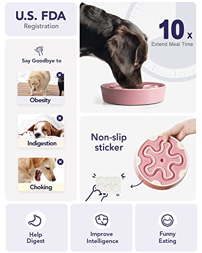 LE TAUCI Slow Feeder Dog Bowls Ceramic,3 Cups Slow Feeding Dog Bowl Medium Large Breed, Pet Bowl for Fast Eaters, Puzzle Pet Dishes, Pink Bloom - color: Pink Bloom, size: L-3 Cups