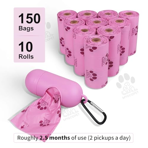 Dog Poop Bags Rolls with Dispenser 150 Count Biodegradable Bags for Dog and Cat Lavender Scented Waste Bag Leak Proof Doggie Poop Bag Doggy Trash Bag Purple - color: B-Purple(Lavender)-1 Dispenser+150 Bags, size: 1 Count (Pack of 150)