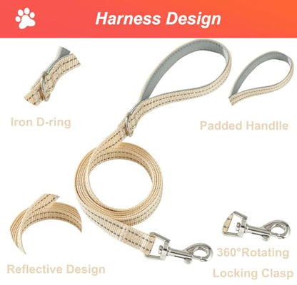 Hipubby Dog Harness Small Sized and Leash Set, No Pull Soft Mesh Puppy Vest, Reflective Breathable Lightweight Pet Harness, Harness for Small Medium Dogs and Cats - Khaki/Tirm, S - color: Khaki/Tirm, size: S (Chest: 14.5"-16")
