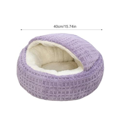 Covered Cat Bed | Comfortable Anti-Slip Small Warming Dog Bed | Calming Nest Covered Kitten Cave | for Home Dorm Bedroom Living Room Balcony - color: Purple