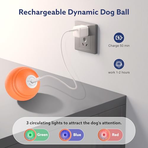 AIPERRO Interactive Dog Toys Ball, Smart Action Activated Rechargeable Pet Toy, TPU Material, IPX7 Waterproof Rating, Automatic Rotating/Bouncing/Moving, Suitable for Small/Medium Dogs-Orange - color: Orange
