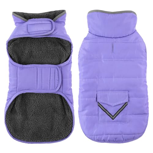 Petglad Dog Coat, Waterproof Dog Winter Jacket with Pocket, Reflective Adjustable Pet Snow Vest, Warm Cozy Fleece Sweater for Small Medium Extra Large Dogs - Light Purple, 3XL - color: Light Purple, size: 3XL(Chest Girth:33.9-42.9")