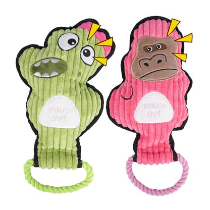 2-Pack Crinkle and Squeaky Dog Toys & Tough Tug of War Set - No Stuffing Chew-Resistant Plush Toys to Keep Them Busy, Best Birthday Gift for Small/Medium/Large Breeds (Dino & Gorilla) - color: Dino & Gorilla