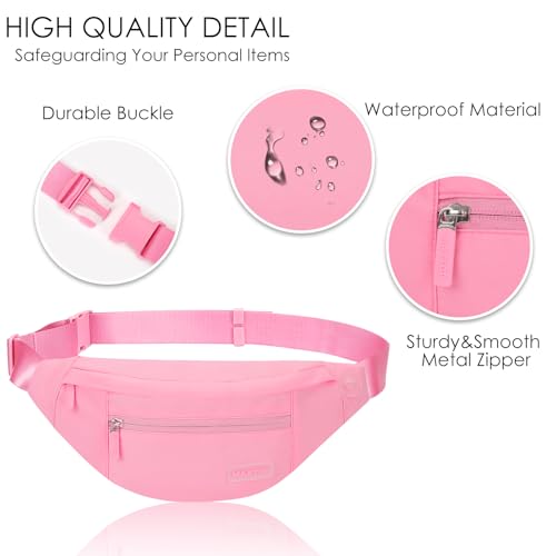 MAXTOP Large Crossbody Fanny Pack with 4-Zipper Pockets,Gifts for Enjoy Sports Festival Workout Traveling Running Casual Hands-Free Wallets Waist Pack Phone Bag Carrying All Phones - color: Hot Pink, style: Large Fanny Pack(4 Zipper Pockets)