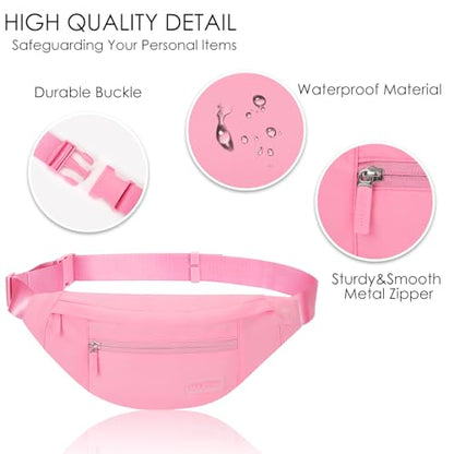 MAXTOP Large Crossbody Fanny Pack with 4-Zipper Pockets,Gifts for Enjoy Sports Festival Workout Traveling Running Casual Hands-Free Wallets Waist Pack Phone Bag Carrying All Phones - color: Hot Pink, style: Large Fanny Pack(4 Zipper Pockets)