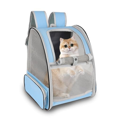 Cat Backpack Carrier,Pet Carrier Airline Approved for Small Dog Cat Puppy Kitten Bunny,Ventilated Mesh Design Animal Backpack for Hiking Camping Travel Bag (Blue) - color: Blue