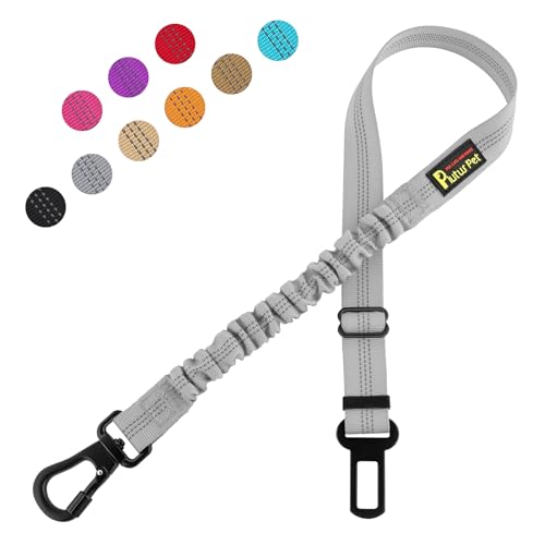 Plutus Pet Dog Seat Belt for Car, Adjustable Dog Car Harness with Carabiner Clip, Reflective Safety Dog Seatbelt Leash with Elastic Bungee, Gray - color: Gray