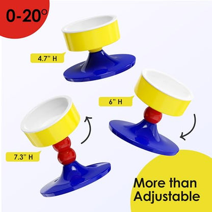 Ceramic Elevated Raised Cat Bowls,Cat Food Dish with Stand, 3 Height Adjustable Raised Dog Bowl Stand for Small Dogs Cats, Adjusts to 4.69", 5.98", 7.28" (Red & Blue) - color: Red & Blue