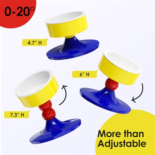 Ceramic Elevated Raised Cat Bowls,Cat Food Dish with Stand, 3 Height Adjustable Raised Dog Bowl Stand for Small Dogs Cats, Adjusts to 4.69", 5.98", 7.28" (Red & Blue) - color: Red & Blue