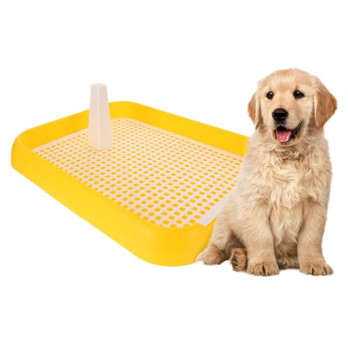 Indoor Dog Potty Tray - Mesh Dog Training Toilet Plastic Potty Tray Puppy Toilet -Slide Training Holder for Small and Medium s (Yellow) - color: Yellow