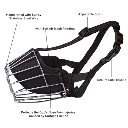 Dog Muzzle Adjustable Durable Metal Wire Basket for Large (M) - size: M