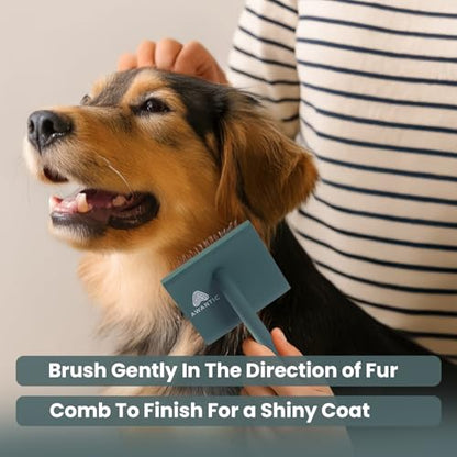 Self- Cleaning Slicker Brush for Dogs Suitable for Short & Long Haired Dogs and Effective Deshedding for Pet Grooming, Undercoat Removal, Tangle-Free Fur (Green Brush + Comb) - size: Large