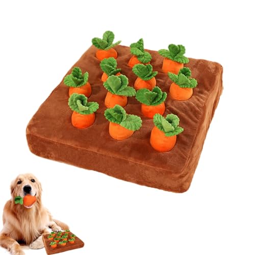 Carrot Snuffle Mat for Dogs, Interactive Dog Plush Puzzle Toys, 2 in 1 Non-Slip Nosework Feed Games, Pet Stress Relief with 12 Carrots