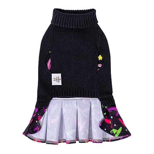 CuteBone Halloween Dog Sweater Dress Spooky Embroidery Turtleneck Puppy Sweater with Bowtie Leash Hole Pullover Winter Dress for Small Dogs - color: Halloween 3, size: X-Small