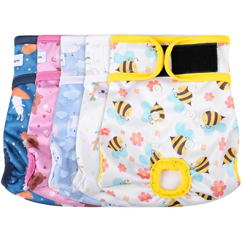 5 Pack Reusable Diapers for Doggie, Highly Absorbent Dog Diapers Female for Pet with Incontinence or Frequent Urination, Large Dog Diapers Female, Animal - color: Animal, size: Large