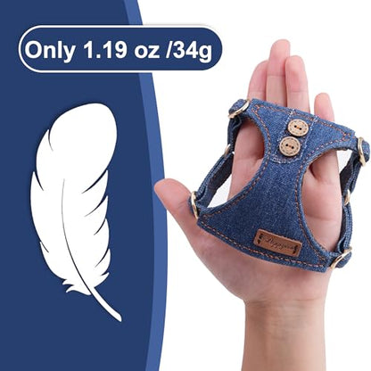 No Pull xs Dog Harness with Multifunction Dog Leash,Soft Adjustable No Choke Escape Proof Pet Harness Vest,Denim Blue,XXS - color: Button-Denim Blue, size: XXS