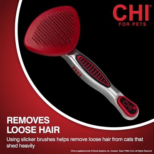 CHI for Cats Self-Cleaning Slicker Brush for All Cats, Removes Loose Hair and Tangles, Retractable Bristles, Ionic Technology Reduces Static, Ergonomic Soft-Grip Handle, Long and Short Hair - color: Cat Slicker Brush