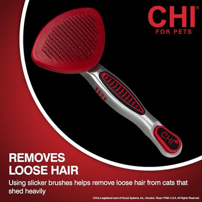 CHI for Cats Self-Cleaning Slicker Brush for All Cats, Removes Loose Hair and Tangles, Retractable Bristles, Ionic Technology Reduces Static, Ergonomic Soft-Grip Handle, Long and Short Hair - color: Cat Slicker Brush