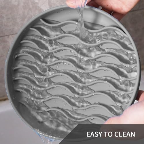 Slow Feeder Dog Bowls, Silicone Food Bowl Anti-Gulping, Pets Puppy Slow Feeder with Suction Cups, Dishwasher Microwave Safe for All Small Medium Dogs, Wave Design Grey - color: grey