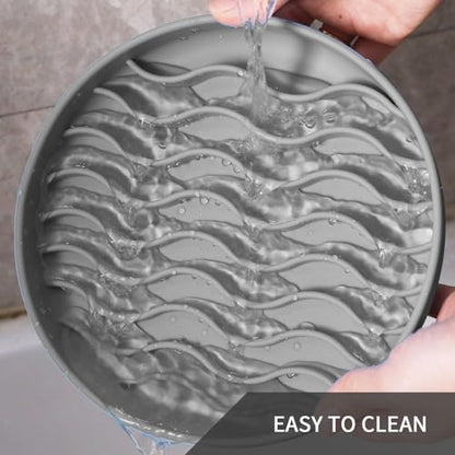 Slow Feeder Dog Bowls, Silicone Food Bowl Anti-Gulping, Pets Puppy Slow Feeder with Suction Cups, Dishwasher Microwave Safe for All Small Medium Dogs, Wave Design Grey - color: grey