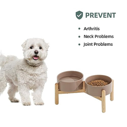 Havniva 6.1inch Ceramic Raised Dog Bowl with Stand, Double Dog Bowls Elevated for Small and Medium Breed Dog Food and Water Bowl Set Non-Slip Dog Dish Large Capacity Feeding Pet Water Bowl - color: 2 Bowls+Stand - Brown Coffee, size: 6.1inch