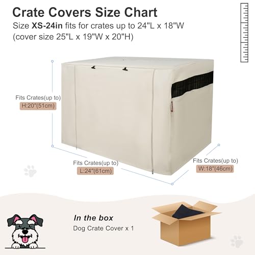 HiCaptain Dog Crate Cover 24.0" L x 18.0" W x 20.0" H with Breathable Mesh, Durable Heavy Duty Kennel Cover, Dual Zippered Panels, Windproof Waterproof UV-Resistant(Beige) - color: Beige, size: 24.0"L x 18.0"W x 20.0"H