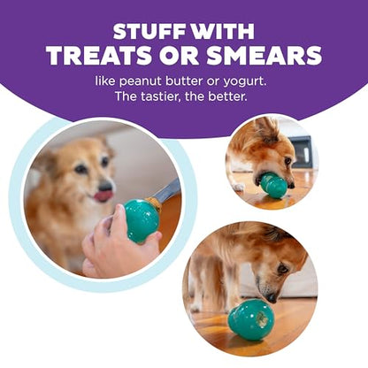 Outward Hound Double-Tuff Stuffable Dog Toy, Medium Blue, 3.9" x 2.5" – Treat Dispensing Chew Ball for Small to Medium Dogs, Interactive Puzzle Toy for Enrichment & Slow Feeding - color: Double-Tuff Stuffable (Blue)