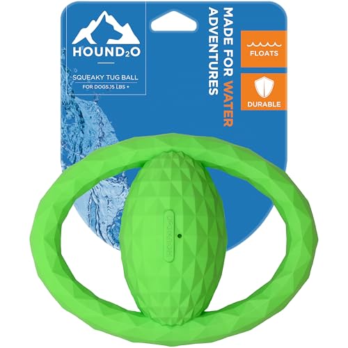 Playology HOUND2O Dog Toys | Squeaky Tug Ball Floating Outdoor Toy for Dogs | Bright Green Dog Ball for Tug of War and Fetch - color: Green