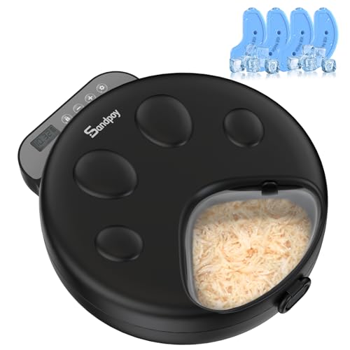 Automatic Cat Feeder Wet Food,Cordless Wet Pet Food Dispenser with 4 Ice Packs,4 Meals Per Day Fresh Food Refrigerated Container,Programmable Timed Battery Operated Auto Feeder for Kitten(Black)