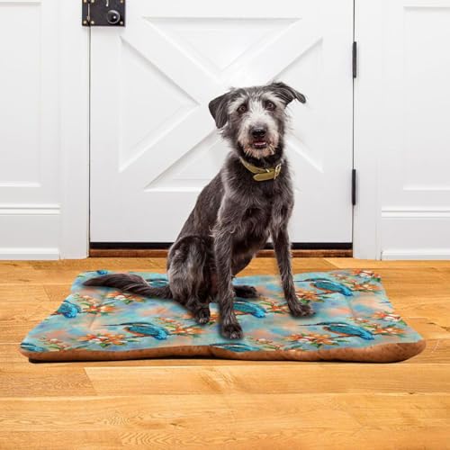 Kingfisher Pattern Pet Bed Mat for Dogs and Cats, Soft Washable Crate Pad with Non-Slip Bottom, Cozy Bed Cushion for Small Medium Large Pets, 18x24 Inch - size: Small