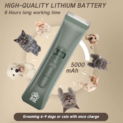 Tife Dog Clipper Low Noise, Dog Grooming Kit with Rechargeable, Pet Shaver Cordless Electric Quiet Hair Clipper (Green-tp9980) - color: Green