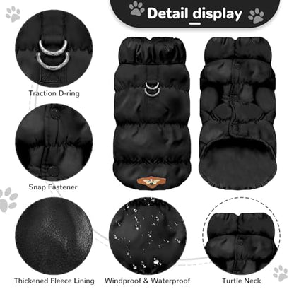 ABRRLO Winter Warm Dog Jacket for Small Medium Dogs Cat Cold Weather Coats with Harness Paded Dogs Fleece Vest Waterproof Windproof Dog Snow Jacket Pet Puppy Clothes (Black,M) - color: Black, size: Medium