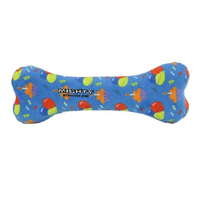 MIGHTY Tuffy 2 Pack Bone Dog Toy: Ultra Durable Plush Toy with Multiple Layers & Reinforced Seams, Washable and Floats, Vinyl Bone & Fleece - color: 2PK Blue Birthday Celebration Bone