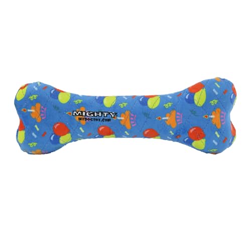 MIGHTY Tuffy Bone Dog Toy: Ultra Durable Plush Toy with Multiple Layers & Reinforced Seams, Washable and Floats, Vinyl Bone & Fleece - color: Blue Birthday Celebration Bone