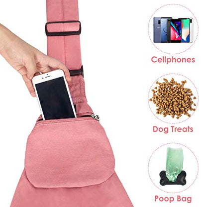 SlowTon Dog Carrier Sling - Thick Padded Shoulder Strap Adjustable Dog Carriers for Small Dogs, Puppy Carrier Purse for Pet Cat with Front Zipper Pocket Safety Belt Machine Washable (Pink M) - color: I-Peach Cotton Fabric