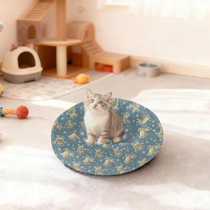 Pet Bed Santa Golden Bells Blue Print, 18" Small Dog Cuddler with Anti-Slip Bottom, Cute Pattern Round Sofa for Indoor Puppies & Kittens, All-Season Comfort - size: Small