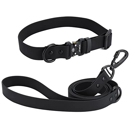 Waterproof Dog Collar and Leash Set Adjustable Quick Release Buckle Collar Leash for Small Medium Large Dogs (Medium, Black)
