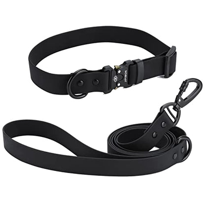 Waterproof Dog Collar and Leash Set Adjustable Quick Release Buckle Collar Leash for Small Medium Large Dogs (Medium, Black)