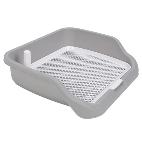 Indoor Dog Potty Tray Portable Multifunctional Pet Mesh Training Pad with Splashs Wall for Small Medium Animal 21.26x17.72x5.12in (Gray)